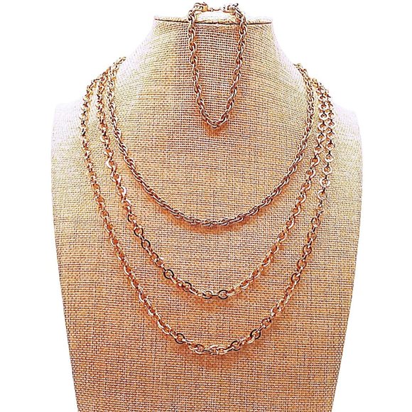 Bundle Lot Jewelry 2-Goldtone Chains 48" + 18" link with 7" matching Bracelet - Picture 3 of 6